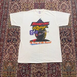 Vtg 1996 Snap On Racing Day at the Races T Shirt Mens Large White USA stains
